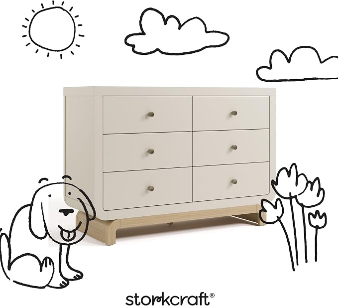 Storkcraft Santorini 6 Drawer Double Dresser (Frosted Oat with Driftwood) - GREENGUARD Gold Certified, Interlocking Drawer System, Dresser Drawer Organizer for Kids Bedroom - Image 7