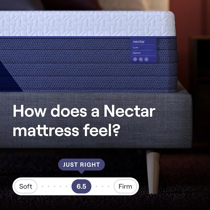 Nectar Luxe Full Adjustable Base & 14” Hybrid Mattress - Head & Foot Incline - Medium Firm Memory Foam & Coils - Cooling Upgrade - 3 Massage Settings - 365-Night Trial & Forever Warranty