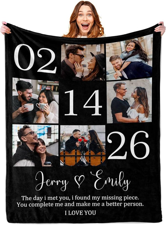 Ships Next Day Custom Blanket with Picture Customized Banket Personalized Throw Blankets Customizable Photo Blankets Customized Valentines Day Gifts for Her Him Girlfriend Boyfriend Wife Husband