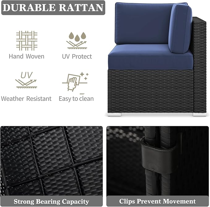 LayinSun 15 Piece Patio Furniture Set with Fire Pit Table, Outdoor Conversation Sets Wicker Rattan Sectional Sofa with Coffee Table