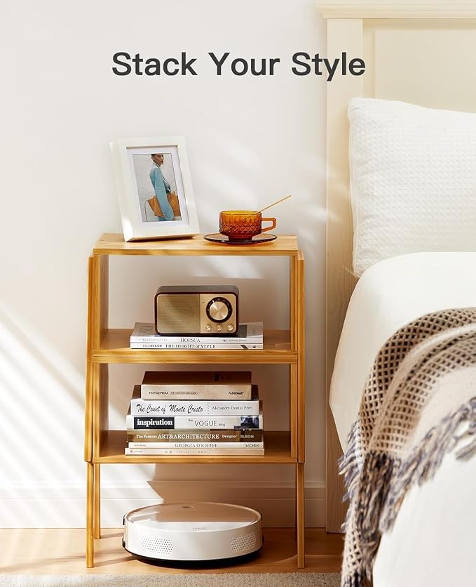 Pipishell Nightstands Set of 2, Bamboo Stackable Bedside Table, Night Stands with Storage Shelf, Small Bed Side Tables, 2-Tier End Table for Bedroom, Dorm and Small Space Storage (Natural) - Image 6