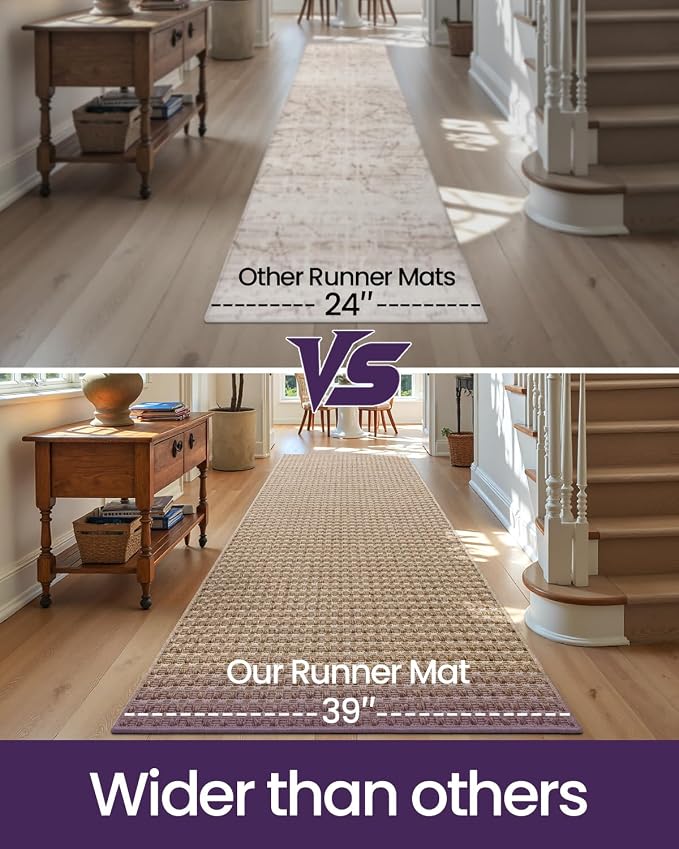 DEXI Hallway Runner Rug 3.3x10, Woven Braided Farmhouse Runner Carpet Indoor, Absorbent Thin Long Entryway Runners for Kitchen, Laundry Room, Patio Entrance, Checkered Beige - Image 9