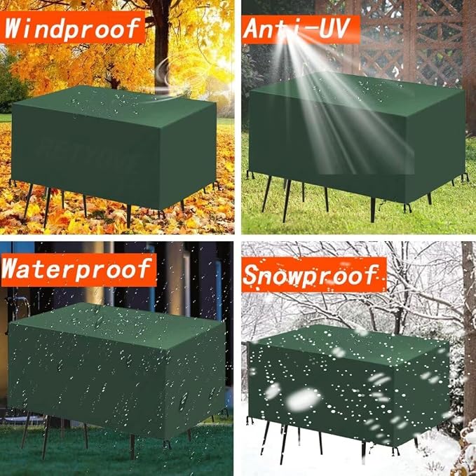 Patio Furniture Covers,Heavy Duty Outdoor Table Chair Sofa Covers,420D Oxford Waterproof Anti-UV Windproof Weatherproof Outdoor Furniture Cover Green 118" L x 31" W x 39" H - Image 5