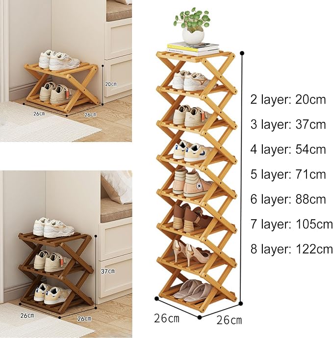 YYW Shoe Rack, Foldable Bamboo Shoes Shelf, Freestanding Shoe Storage Organiser for Entryway, Hallway, Bedroom, Closet (Brown, 6 Layers) - Image 7