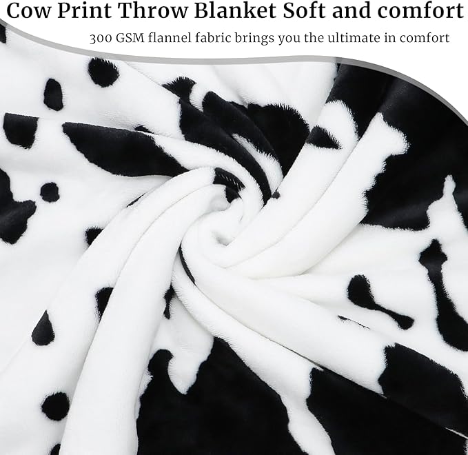 Cow Print Blanket Warm Plush Cute Throw Soft Fleece Flannel Lightweight Black & White Blankets for Living Rooms Sofa Bedroom All Seasons Decor Cow Gifts for Adults Kids Teens 50" x 60"