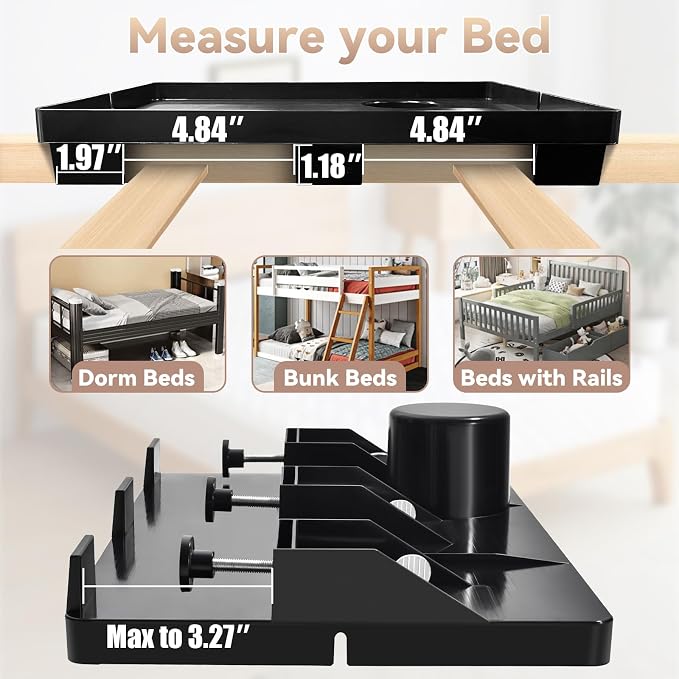 Bedside Shelf Dorm Bunk Bed, Bedside Caddy Shelf Dorm Bed, No Drill College Nightstand Organizer for Personal Items Books Glasses Apartment Bedroom Compact Space Solution Large+Black - Image 4
