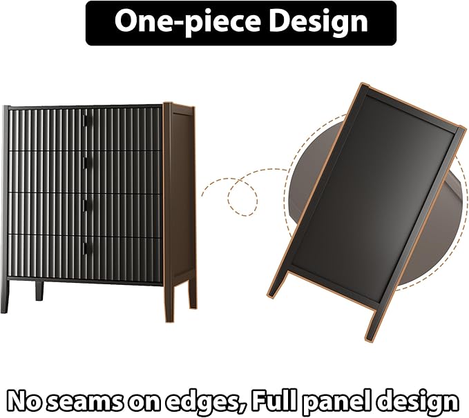 MAISONARIA 3-Piece Dresser Bedroom Set, 4 Drawer Dresser & 2 Drawer Nightstands with Metal Handles, Fluted Wood Chest of Drawers for Bedroom, Living Room, Entryway, Black