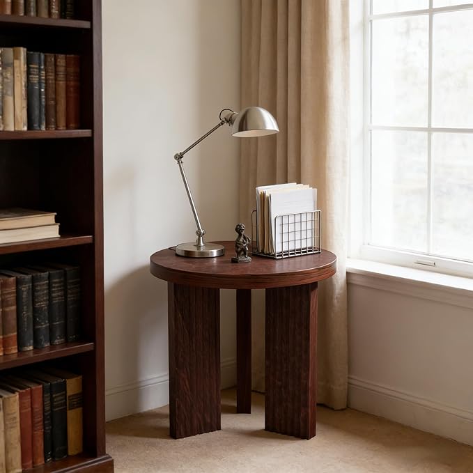 Small Round Side Table, 17.52" Coffee Table with Smooth Thick Mesa, Circle End Table with X Shaped Stable Legs, Accent Tea Table for Living Room, Office, Burgundy