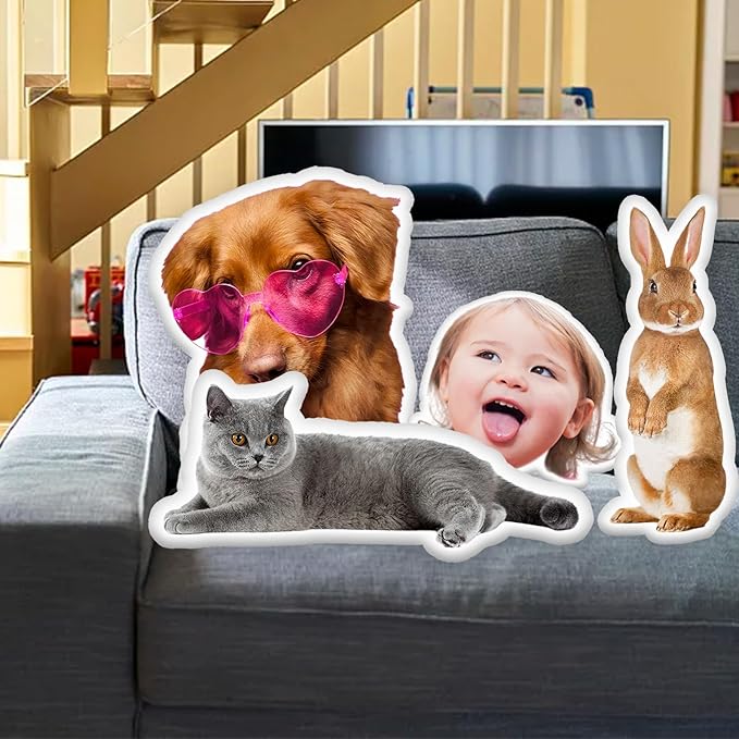 Custom Pet Pillow with Picture Personalized Photo Dog Cat Face Shaped Pillow, Double-Sided Printed Stuffed Animal Cushion for Home Sofa Decor, Memorial Gifts for Pet Lovers