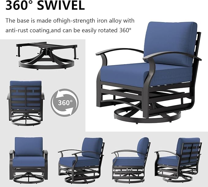 Aluminum Patio Furniture Set with Fire Pit Table, 8 Seats Outdoor Patio Conversation Sets with Swivel Chair Modern Metal Sectional Sofa with Upgrade Cushions for Patio, Backyard - Blue