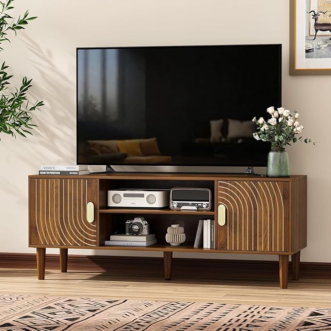 47" TV Stand for TVs up to 55 Inch, Entertainment Center with Storage and Adjustable Shelves, Modern Media Console for Living Room, Walnut by Algherohein