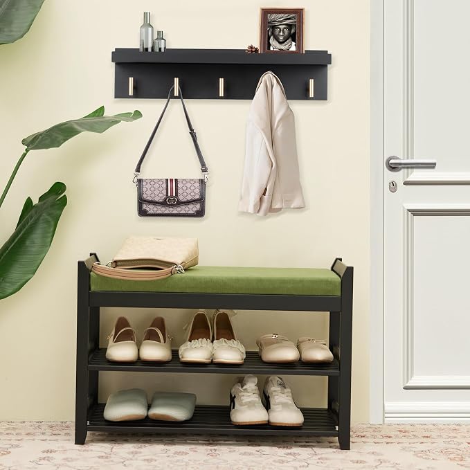 PETKABOO Shoe Rack for Front Door Entrance, 28” Entryway Bench with Coat Rack, Hall Tree Shoe Bench with Storage for Entry, Hallway, Bedroom, Living Room - Image 8