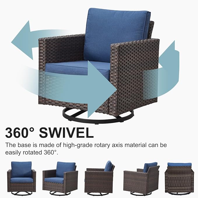 Belord Outdoor Sectional Sofa with 41" Propane Fire Pit Table - 9 Piece Patio Conversation Set with Storage Box and Swivel Rocker Chairs All-Weather PE Wicker Furniture Set Brown