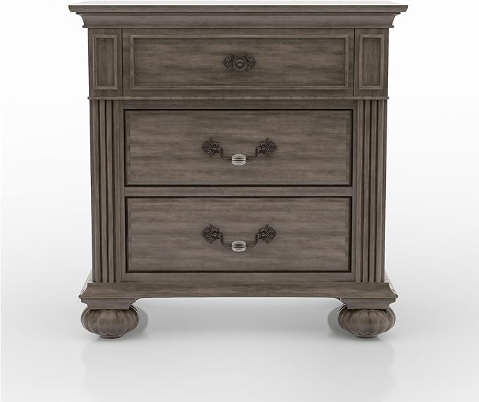 Furniture of America Malierd Traditional Wood 6-Piece Bedroom Set, Panel Queen-Size Bed, 3-Drawer Nightstands, Chest, Dresser and Mirror, Box Spring Required for Bedroom, Gray