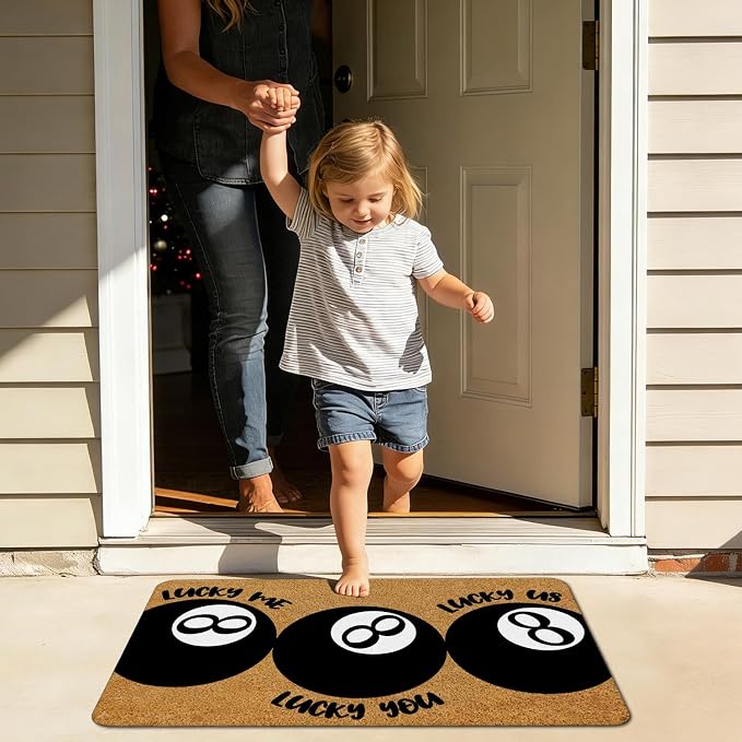 Black Lucky 8 Ball Faux Coir Door Mat Doormat for Front Door Indoor Outdoor Porch Entrance Entryway Outside Inside, Trendy Preppy Girly Y2k Welcome Mat, 17x30 Inches - Image 2