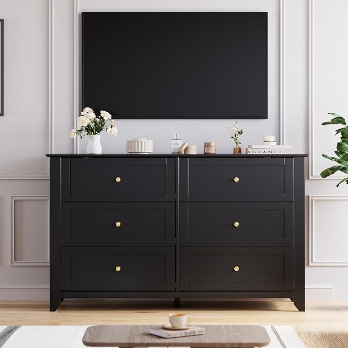 GarveeHome Black 6 Drawer Dresser for Bedroom, Simply Modern Chest of Drawers, Wood Storage Large Dresser with Deep Drawers for Living Room, Hallway Entryway - Image 4