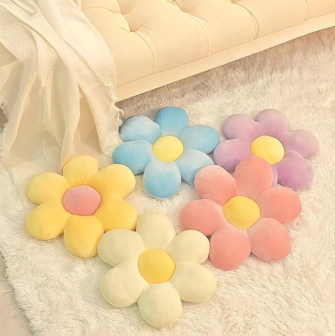 Daisy Flower Pillow, Floor Pillows, 15.35In White Flower Shaped Throw Pillow Cushion for Sofa, Couch, Chair, Bed, Room Decor (1, White, 15.35In)