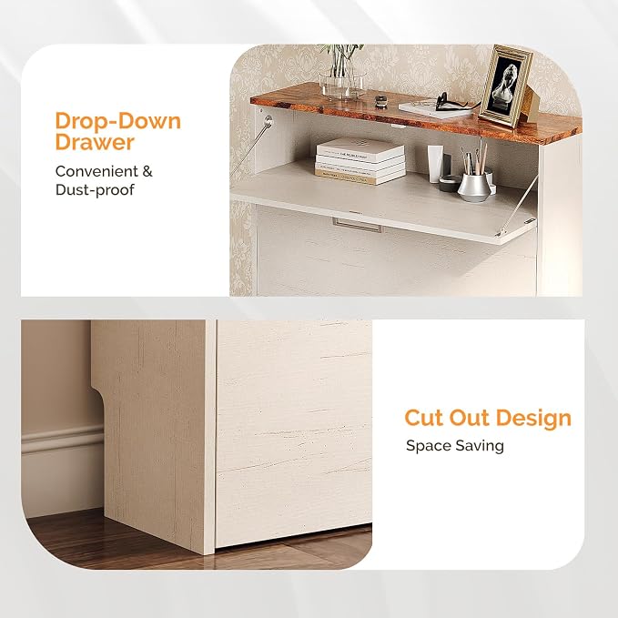 VINGLI Set of 2 Rustic White Shoe Cabinet for Entryway, 2-Pack 31.5" W Extra Wide Slim Shoe Organizer with Vintage Brown Top, Modern Farmhouse Wood Shoes Rack, Narrow Freestanding Cabinet for Hallway - Image 6
