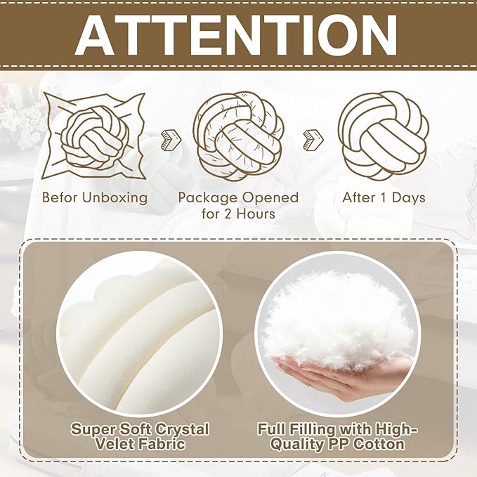 Namalu 2 Pcs Soft Knot Pillow Ball, Decorative Round Throw, Soft Knotted Plush Pillows, Handmade Stuffed Ball Pillows Cushion for Bedroom Sofa Couch Home Decor(10.6 Inches,Cream White)
