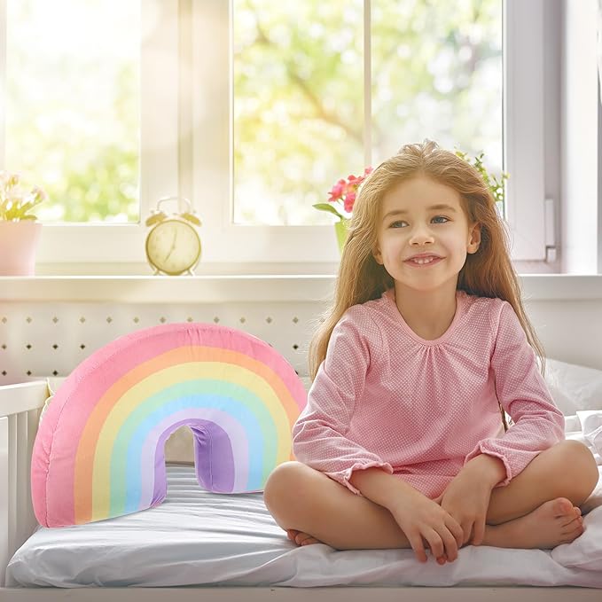 Chunful Rainbow Pillow for Girls Kids 13.8 x 8.7 x 4 Inch Plush Cute Rainbow Throw Pillow Arch Shaped Cushion Stuffed Decoration for Bed Chair Room Home Decor Easter Day(Macaron Colors,1 Pcs)
