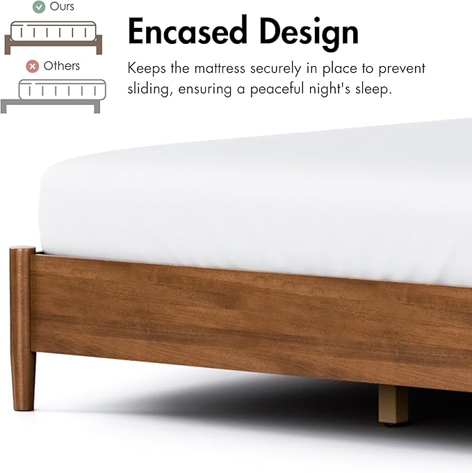 Furniture of America Wyatt Modern Solid Wood Bedroom Collection with Queen Bed Frame, Nightstands, Dresser with Mirror, No Box Spring Needed, Walnut, Standard Platform, 5-Piece Set