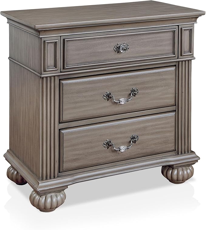 Furniture of America Malierd Traditional Wood 3-Piece Bedroom Set, Panel California King-Size Bed and 3-Drawer Nightstand for Bedroom, Gray