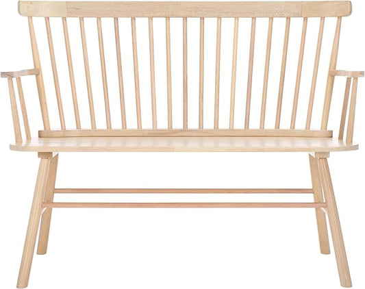 SAFAVIEH Home Collection Addison Farmhouse White Wash Solid Wood Windsor Spindle Loveseat Bench