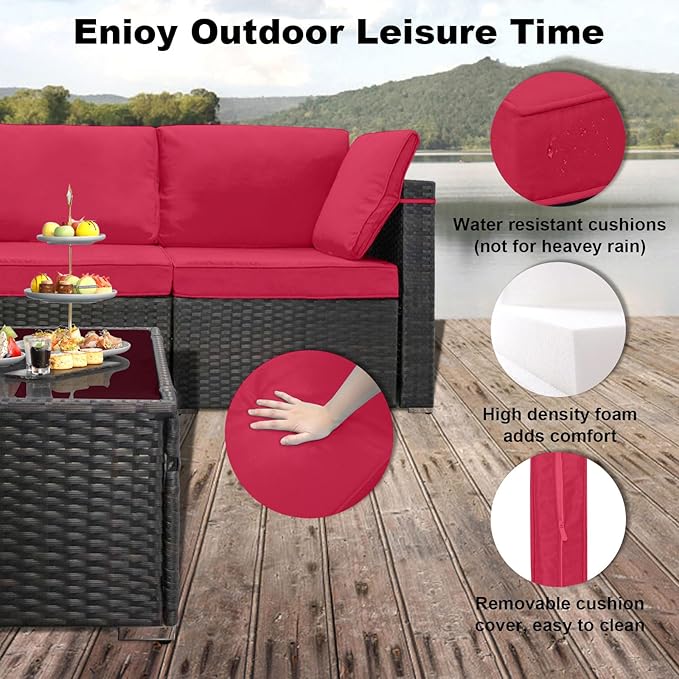 CHABATREE 7 Pieces Outdoor Patio Furniture Sets,Rattan Conversation Sectional Set,Manual Weaving Wicker Patio Sofa with Tea Table