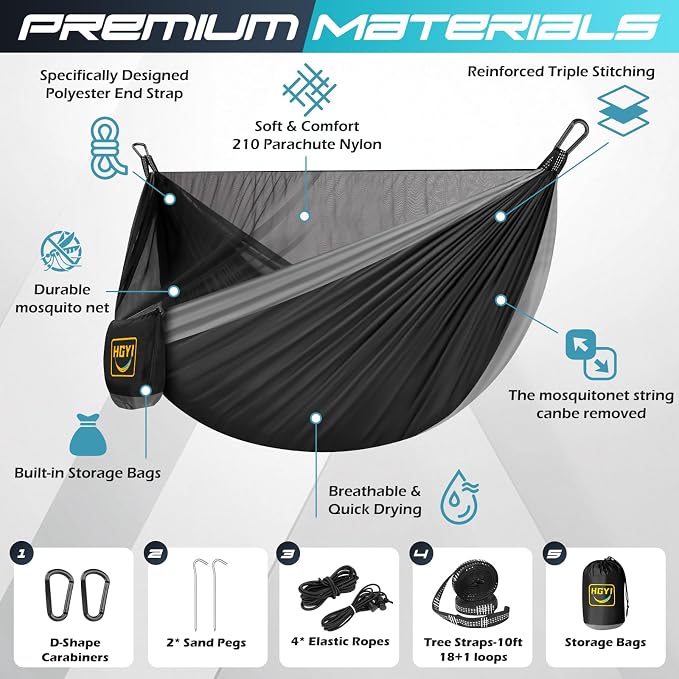 Camping Hammock Mosquito Net,Double & Single Portable Hammocks Hammocks with 2 Tree Straps,Hammock Tent for Travel Camping,Camping Accessories for Indoor Outdoor Hiking Backpacking Backyard Beach - Image 2