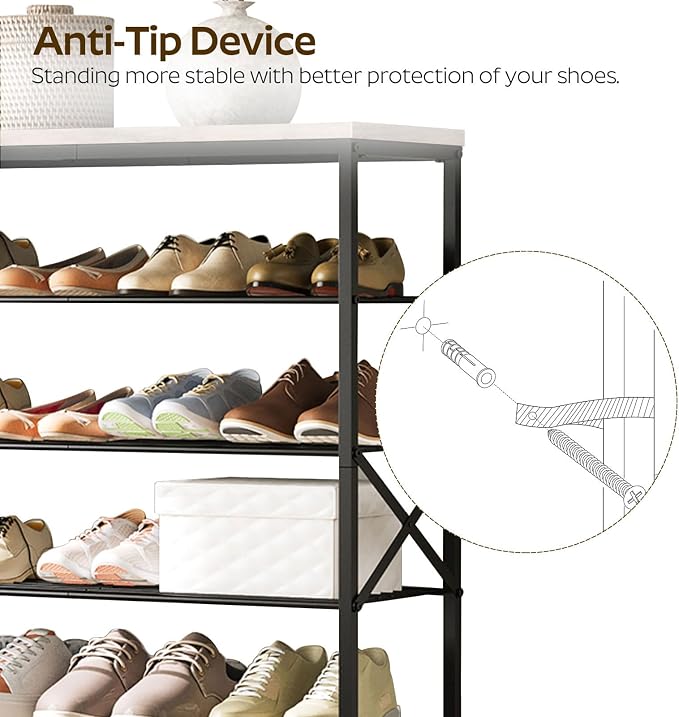 YATINEY 8 Tier Shoe Rack, Shoe Storage Organizer, Large Capacity Shoe Shelf Holds 32 Pairs of Shoes, Sturdy and Stable, for Entryway, Hallway, Closet, Dorm Room, Greige and Black SS08BG - Image 8