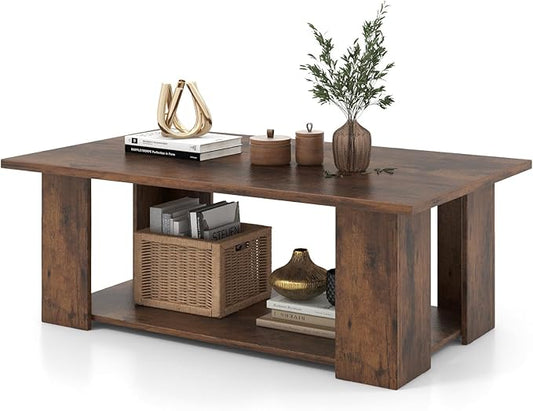GOFLAME Coffee Table with Storage, Modern Center Table for Small Space, Accent Tea Tables for Living Room, Reception Room, Dining Room, Easy Assembly, Rustic Brown