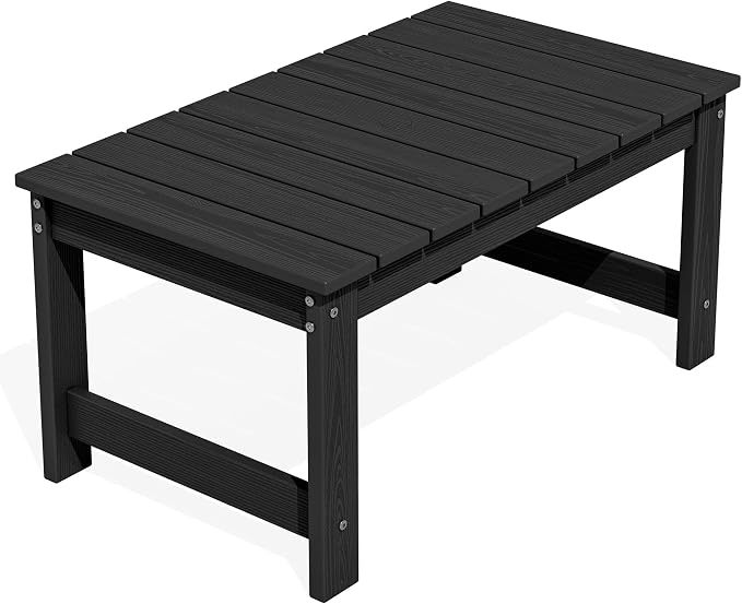 SERWALL Outdoor Coffee Table, HDPE Patio Coffee Table for Outside, Rectangle, Black by SERWALL