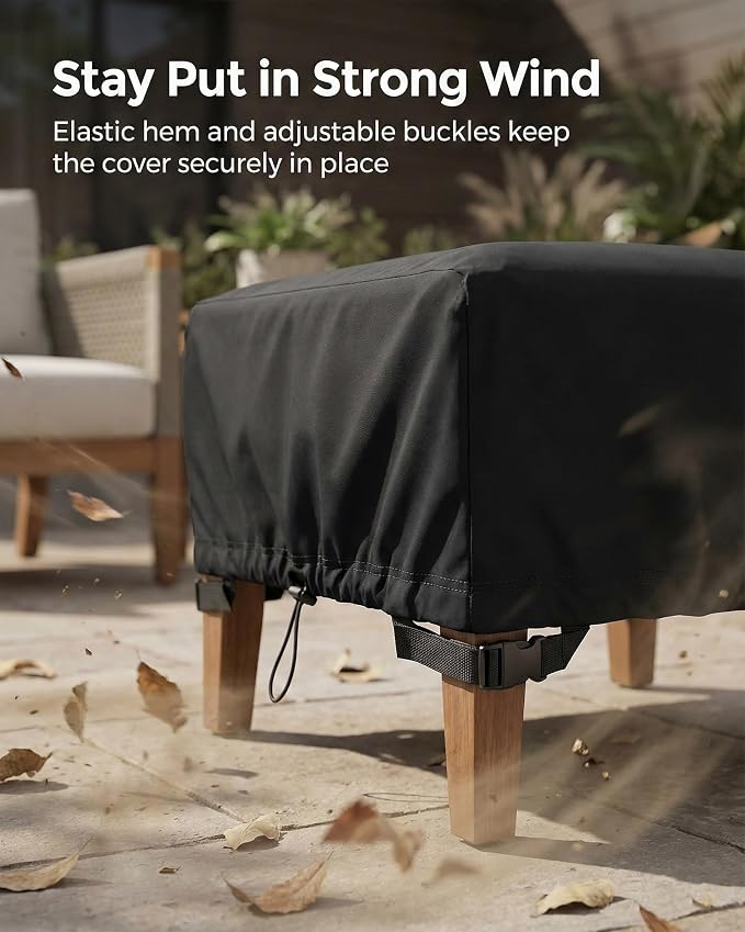 Square Waterproof Patio Ottoman Cover, 600D Heavy Duty Outdoor Furniture Cover with Windproof Buckles Air Vents, All-Weather Protector for Patio Ottoman or Outdoor Side Table 22 x 22 x 18 Inch, Black - Image 7