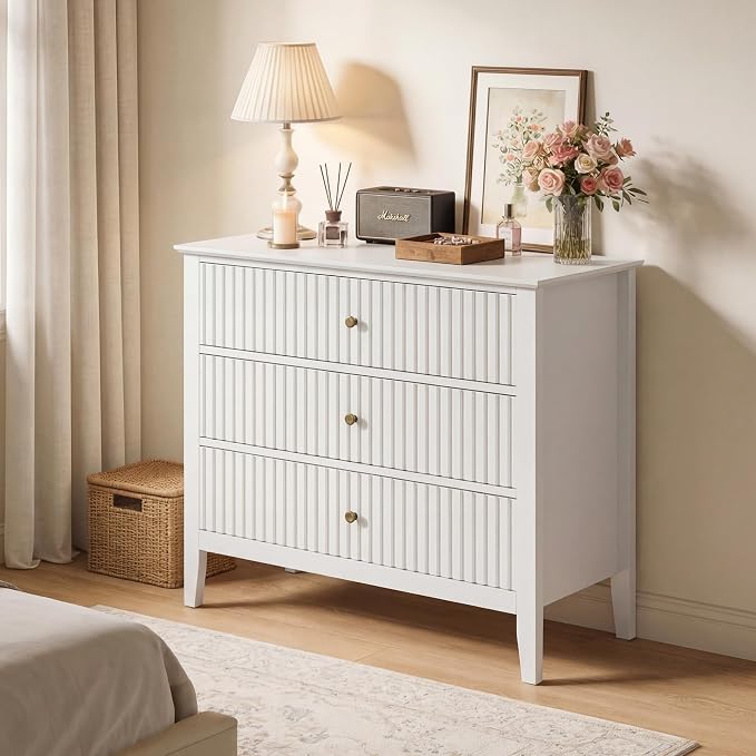 RoyalCraft Large 3 Drawer Dresser Set of 2, Fluted Wood Chest of Drawers with Storage, Modern Painted 30 inch Wide Nightstand for Bedroom Living Room Entryway, White - Image 7