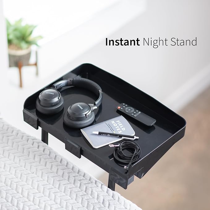 Height Adjustable Under Mattress 17 inch Bedside Shelf, Works with Lofts and Beds Without Frames, Heavy Duty Storage Tray, Fits Laptops, Books, and Drinks, Nightstand Alternative, Black - Image 3