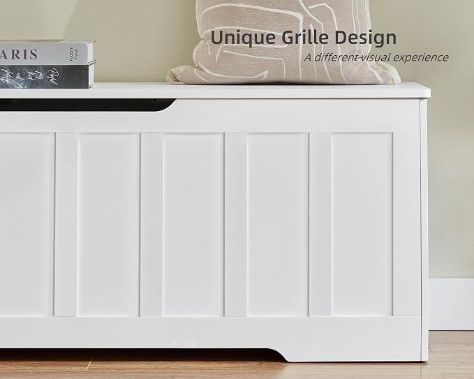 VANKILEY 51.2" Storage Chest Extra Large,Storage Bench with 2 Safety Hinges,Shoe Bench,51.2 * 15.7 * 19.1 inches,Wooden Trunk for Bedroom,livingroom,entryway,Supports 220 lb,Easy Assembly(White). - Image 7
