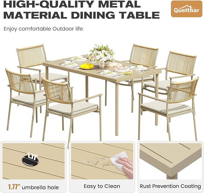 Outdoor Dining Set for 2, Patio Dining Chair with Soft Cushion, Matte Metal Spray Coating Patio Dining Chair, 2 Wicker Rattan Chairs for Backyard, Garden & Poolside,Beige - Image 3