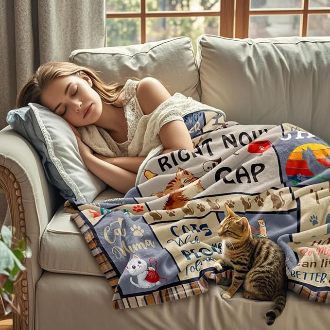 Cat Lover Gifts for Women, Cat Mom/Lady Gifts, Cats Presents for Women for Birthday, Blanket with Cats on It, Soft Throw Blanket 50"x60"