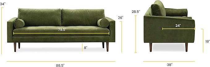 Poly & BARK Napa 88.5" Sofa with Deep Seating, Tailored Upholstered Finish, Clean Modern Lines, and Balanced Proportions for Comfortable and Refined Living Spaces