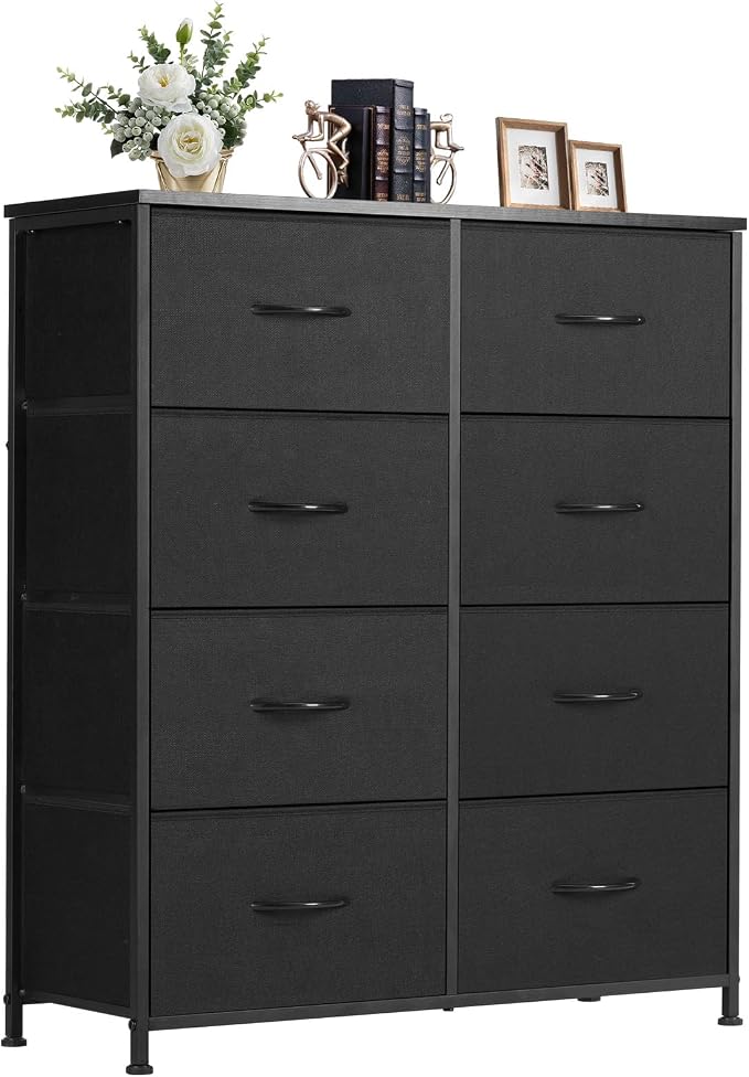 DUMOS 8 Drawer Dresser for Bedroom, Fabric Storage Organizer with Sturdy Metal Frame, Wooden Top Chest of Drawers for Closet Entryway Guest Room,Matte Black by DumosLifestyle