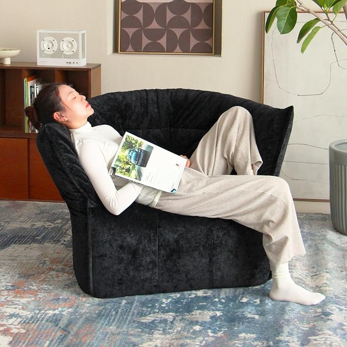N&V Mid Century Brigantin Deep Relaxation Sofa, Soft Premium Chenille, for Living Room Bedroom and Office (Black, Single)