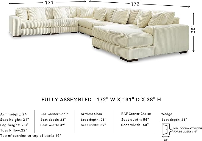 Signature Design by Ashley Lindyn Contemporary Left-Arm Facing 6-Piece Sectional with Chaise, Reversible Cushions, Armrest and Throw Pillows, White
