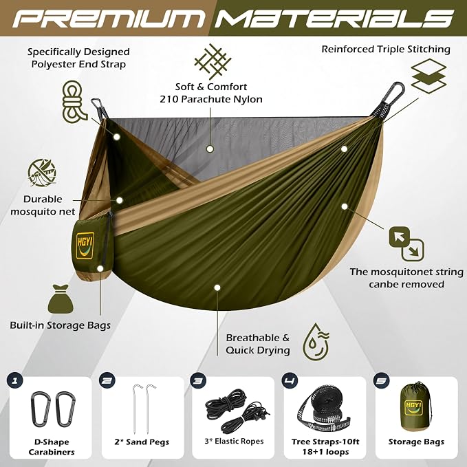 Camping Hammock Mosquito Net,Double & Single Portable Hammocks Hammocks with 2 Tree Straps,Hammock Tent for Travel Camping,Camping Accessories for Indoor Outdoor Hiking Backpacking Backyard Beach - Image 2