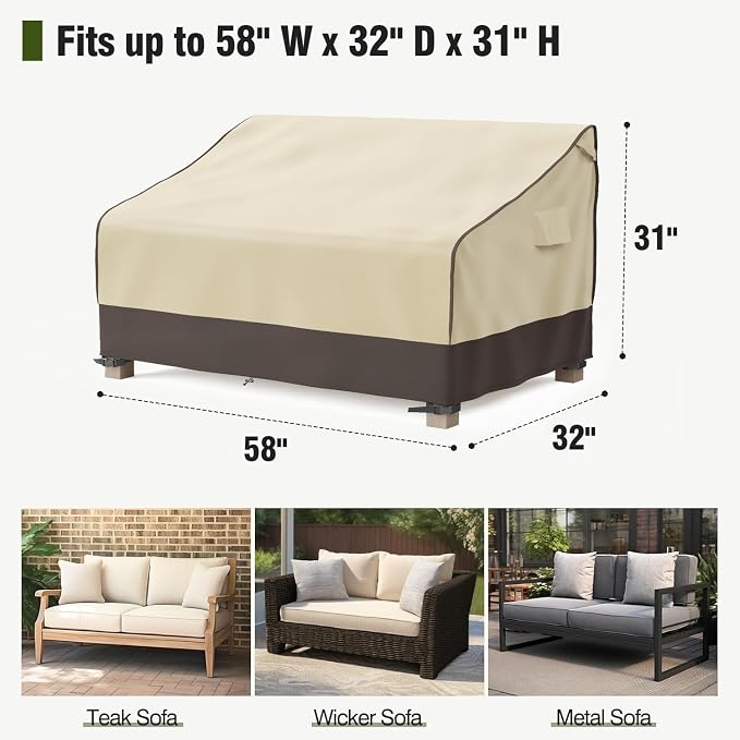MR.COVER Outdoor Couch Cover Waterproof, Patio Furniture Covers for 2-Seater Couch, Heavy Duty Patio Couch Sofa Covers, Fits up to 58" W x 32" D x 31" H, Moisture-Proof & UV-Protection, Brown & Khaki - Image 2