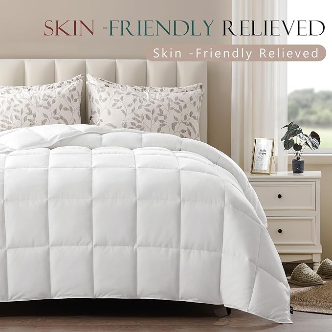 ACCURATEX Lightweight Duvet Insert King Size - Summer Bedding Comforter - 250GSM Filled Thin Duvet - Soft & Breathable, Quilted Comforters with 8 Tabs,White,King 104x90 Inches