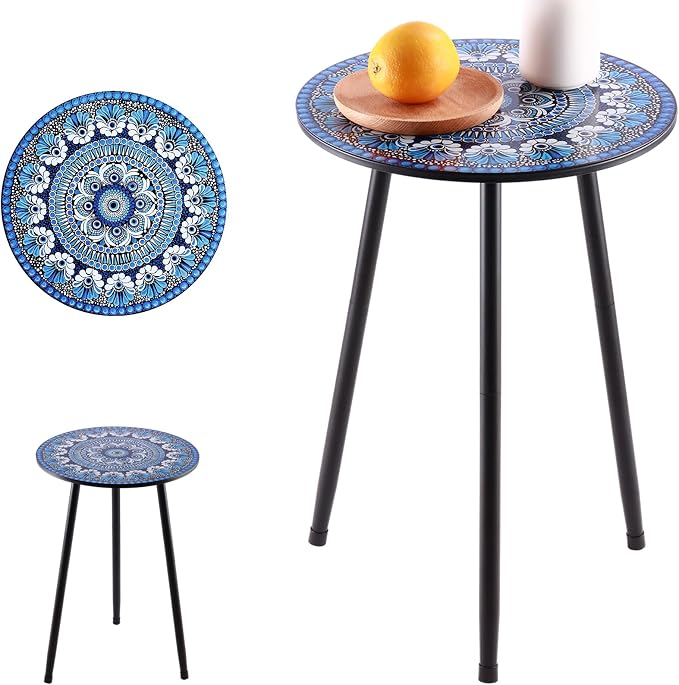Party Zealot 1 Pack Metal Mosaic Round Side Table 13.4" Small End Table for Patio Round Accent Garden Corner Stand for Small Spaces Weather-Resistant for Balcony Plant Stand Indoor Outdoor - Image 9