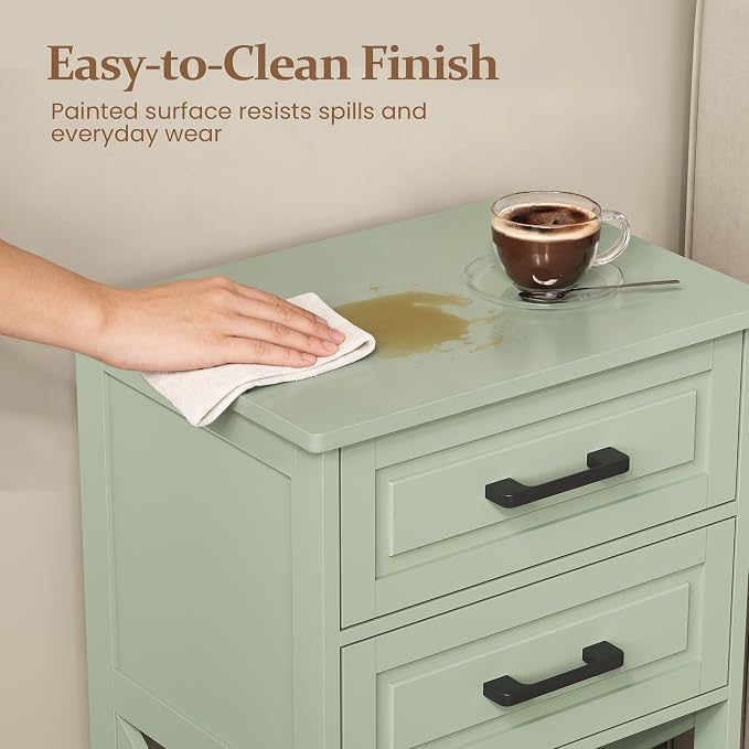 RoyalCraft 30" Tall Nightstand, Modern Painted Bedside Table with 2 Drawers and Open Shelf, Wood Side Table for Bedroom, Home Office, Green-Open Shelf Below, Set of 1 - Image 4