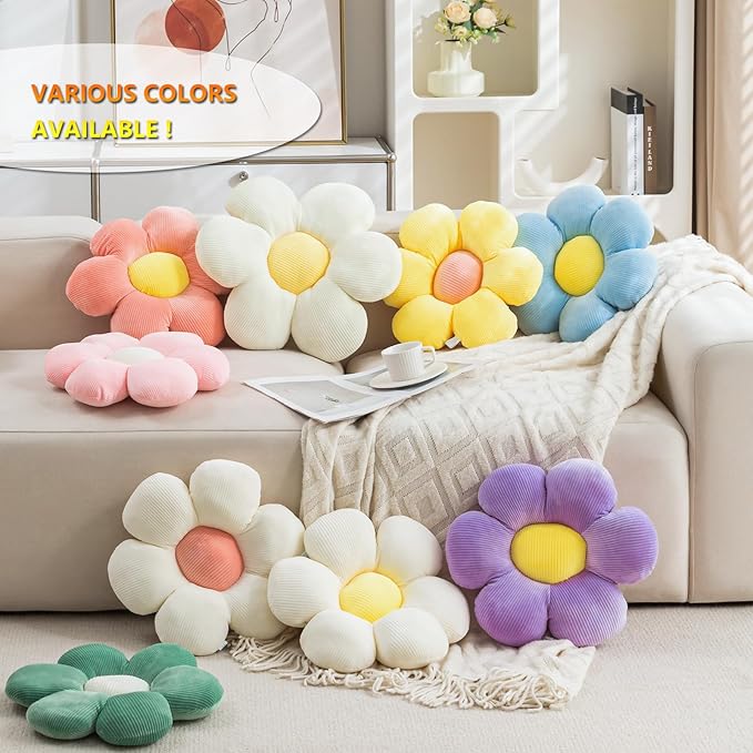 3Pcs Flower Pillow - Flower Shaped Throw Pillow Seating Cushion, Cute Daisy Flower Pillow Floor Pillows for Adults Kids Home Bedroom Sofa Chair Couch Decor (White/Lightpink/Pink, 15.74 in+19.68 in)