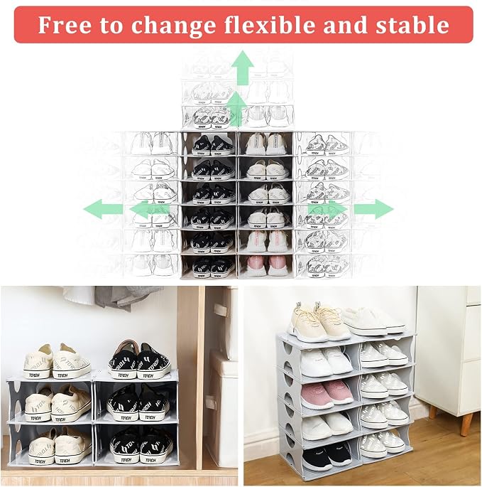 6-Tier Shoe Rack, Stackable Storage Organizer for Bedroom Entry, Adjustable Rack, Shoe Slots Shelf, Easy Tower Rack, Grey - Image 6