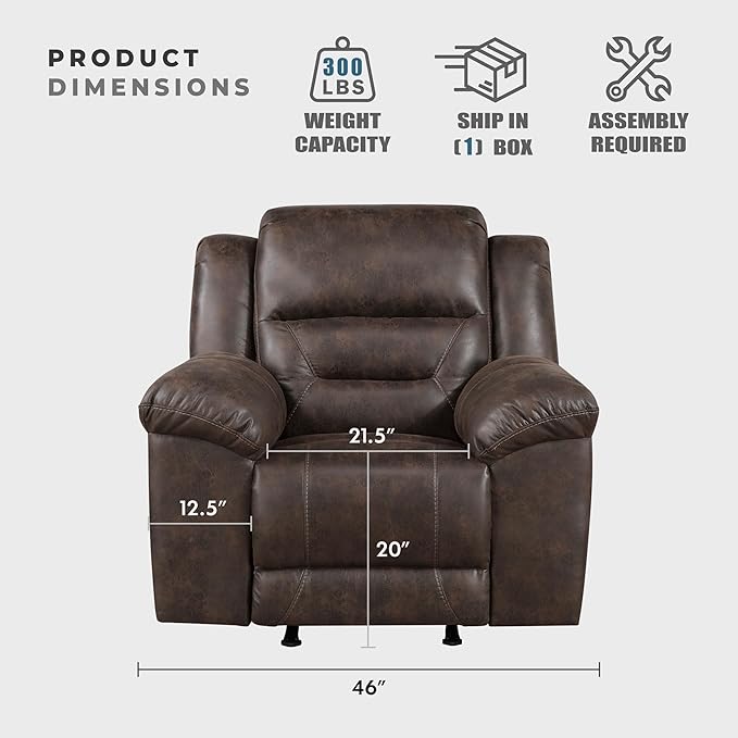 Lexicon Rocker Recliner Chair for Living Room, Wall Hugger Manual Recliner Chairs, Textured Microfiber Upholstered Rocking Reclining Chair, Home Theater Seating, Required Assembly, Dark Brown